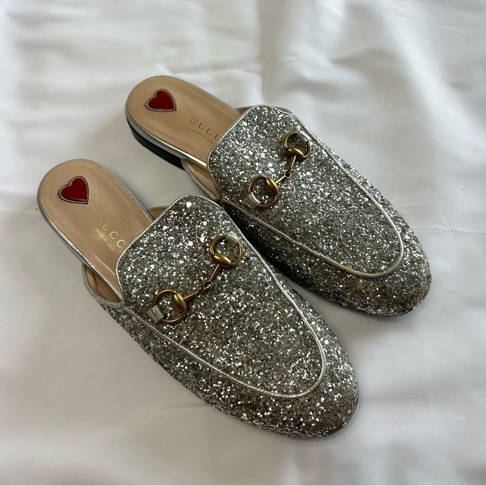 Gucci Princetown Horsebit-Detailed Glitter Leather Slippers size 37 - Picture 2 of 14